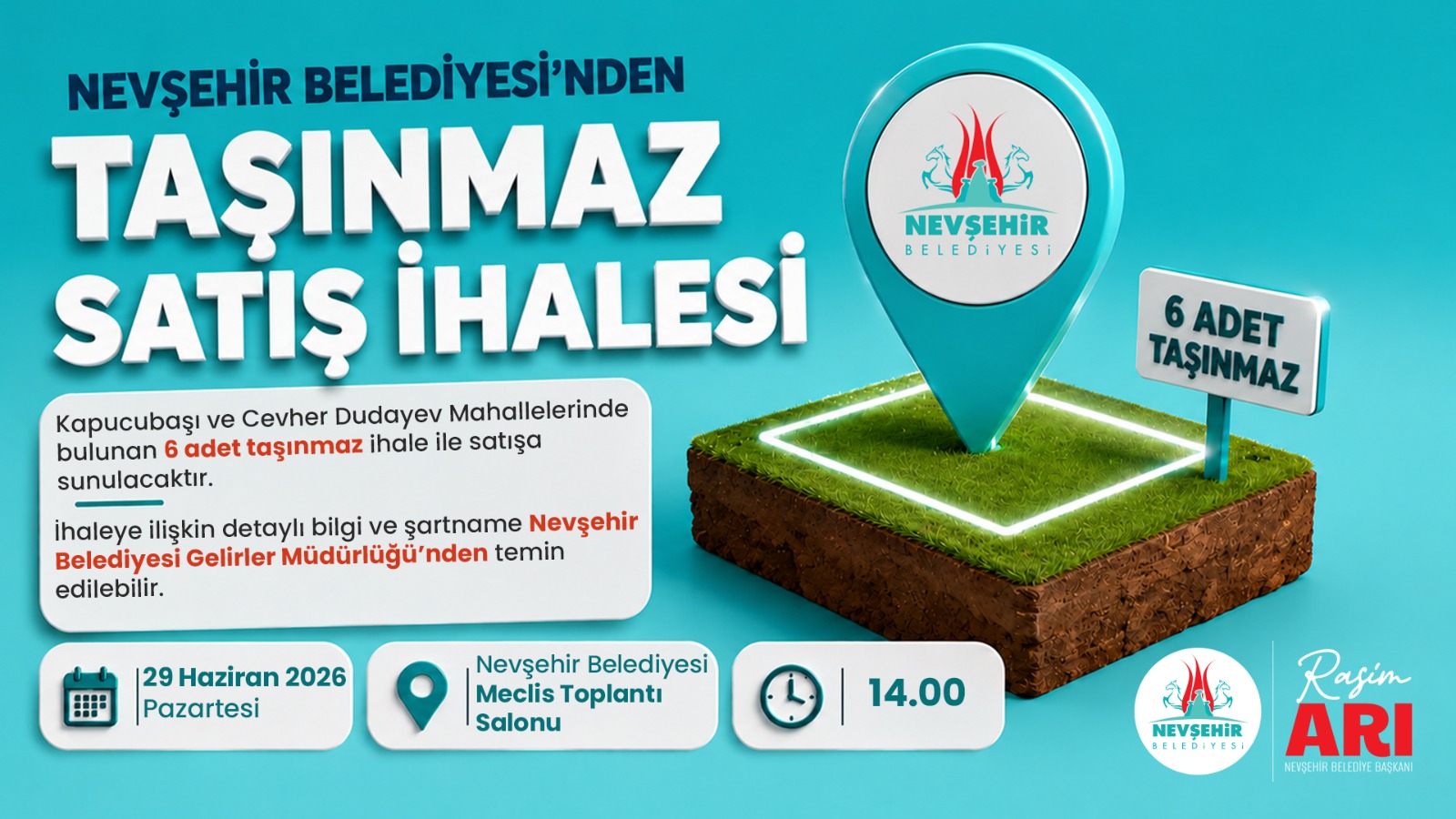 Nevşehir’de Belediye arsa ve dükkan satıyor